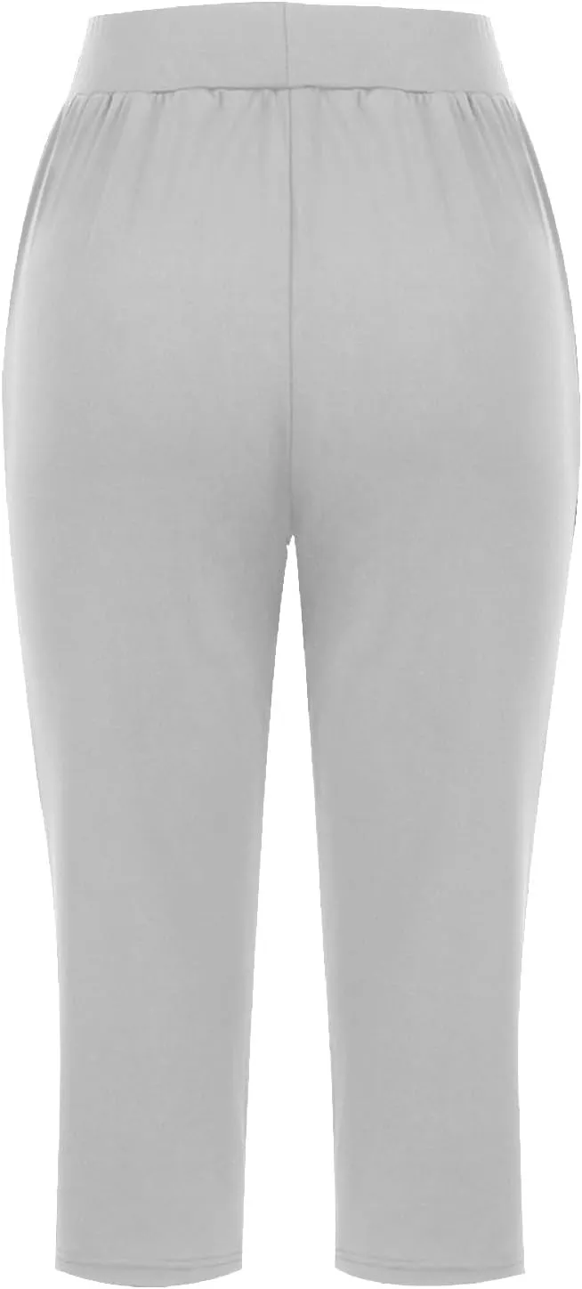 Womens Capris for Summer Elastic Waist Workout Sweatpants 2024 Casual Soft Comfy Yoga Jogger Capri Pants with Pockets