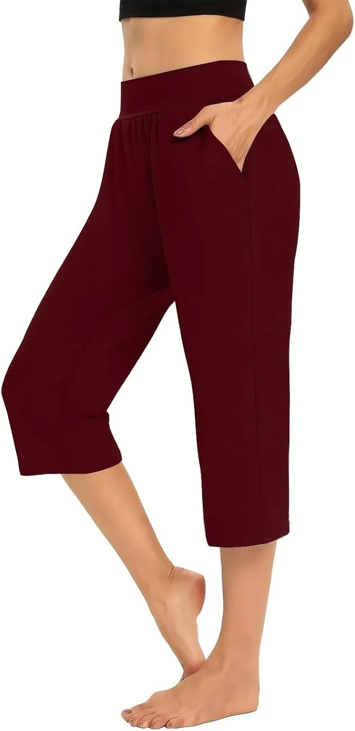 Womens Capris for Summer Elastic Waist Workout Sweatpants 2024 Casual Soft Comfy Yoga Jogger Capri Pants with Pockets