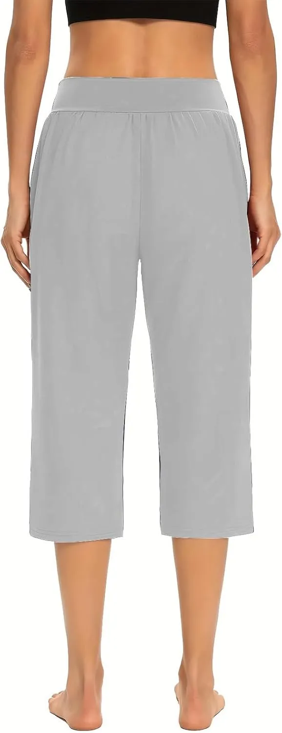 Womens Capris for Summer Elastic Waist Workout Sweatpants 2024 Casual Soft Comfy Yoga Jogger Capri Pants with Pockets