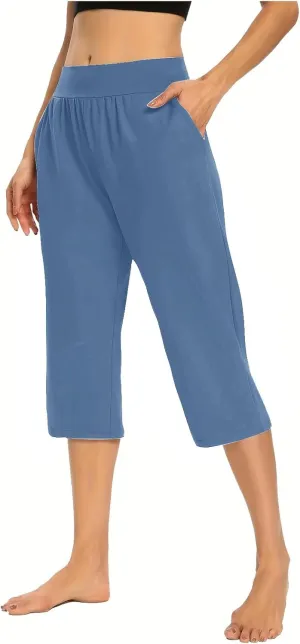 Womens Capris for Summer Elastic Waist Workout Sweatpants 2024 Casual Soft Comfy Yoga Jogger Capri Pants with Pockets