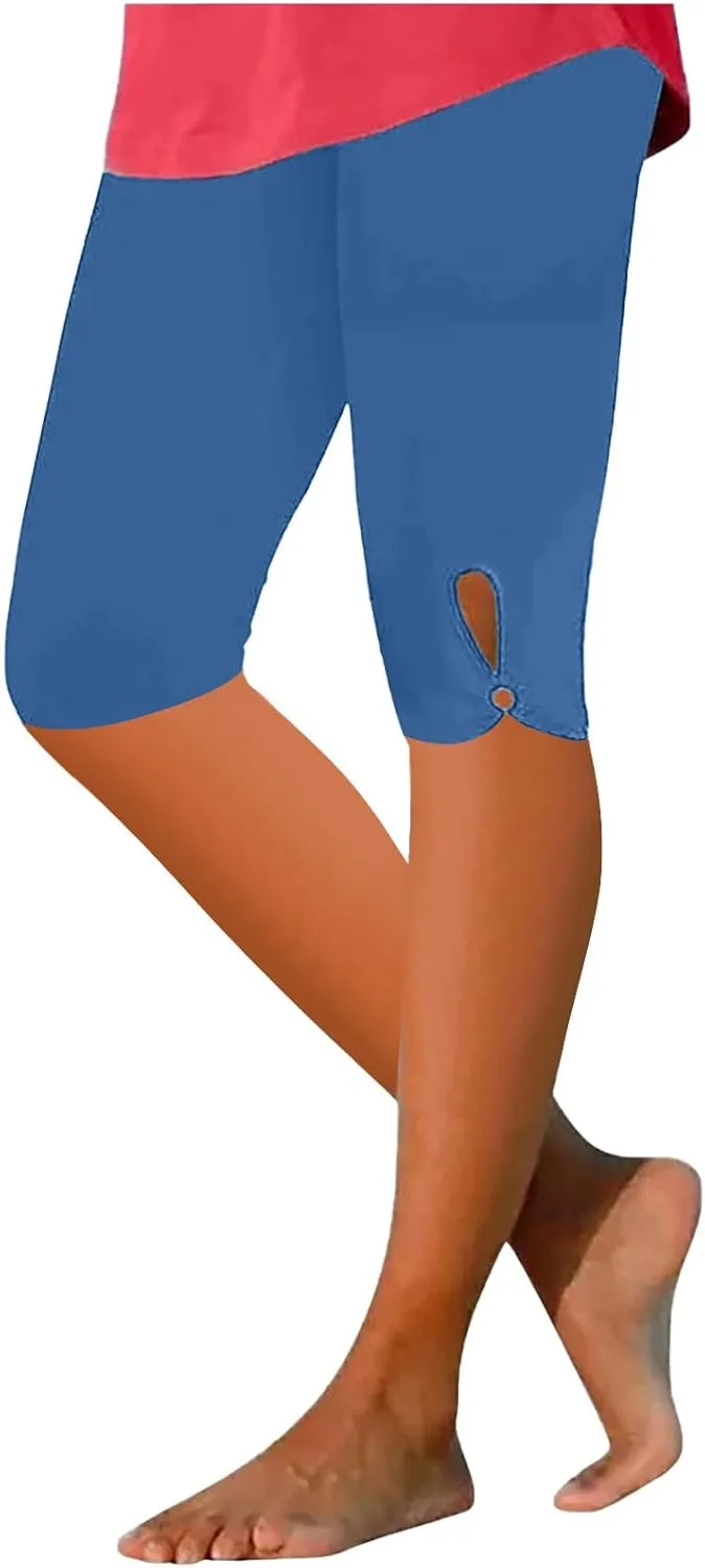 Womens Capris for Summer Tummy Control Cropped High Waist Yoga Bottoms Stretchy Leggings Workout Compression Pants