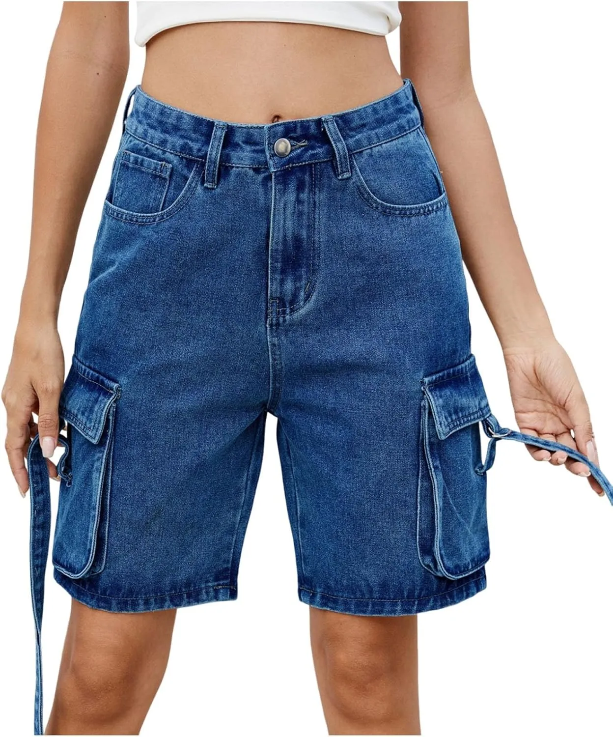 Womens Cargo Shorts 2025 Trendy High Waisted Denim Bermuda Shorts Knee Length Baggy Y2K Casual Summer Jean Short