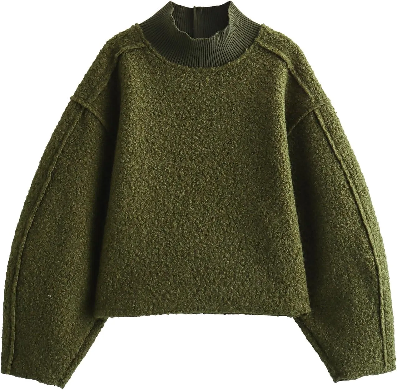 Womens Casual Fleece Sweatshirts Turtleneck Reverse Seam Pullover Fall Winter Fuzzy Wool Cropped Tops