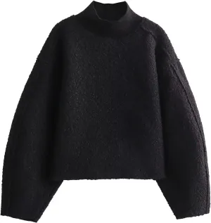 Womens Casual Fleece Sweatshirts Turtleneck Reverse Seam Pullover Fall Winter Fuzzy Wool Cropped Tops