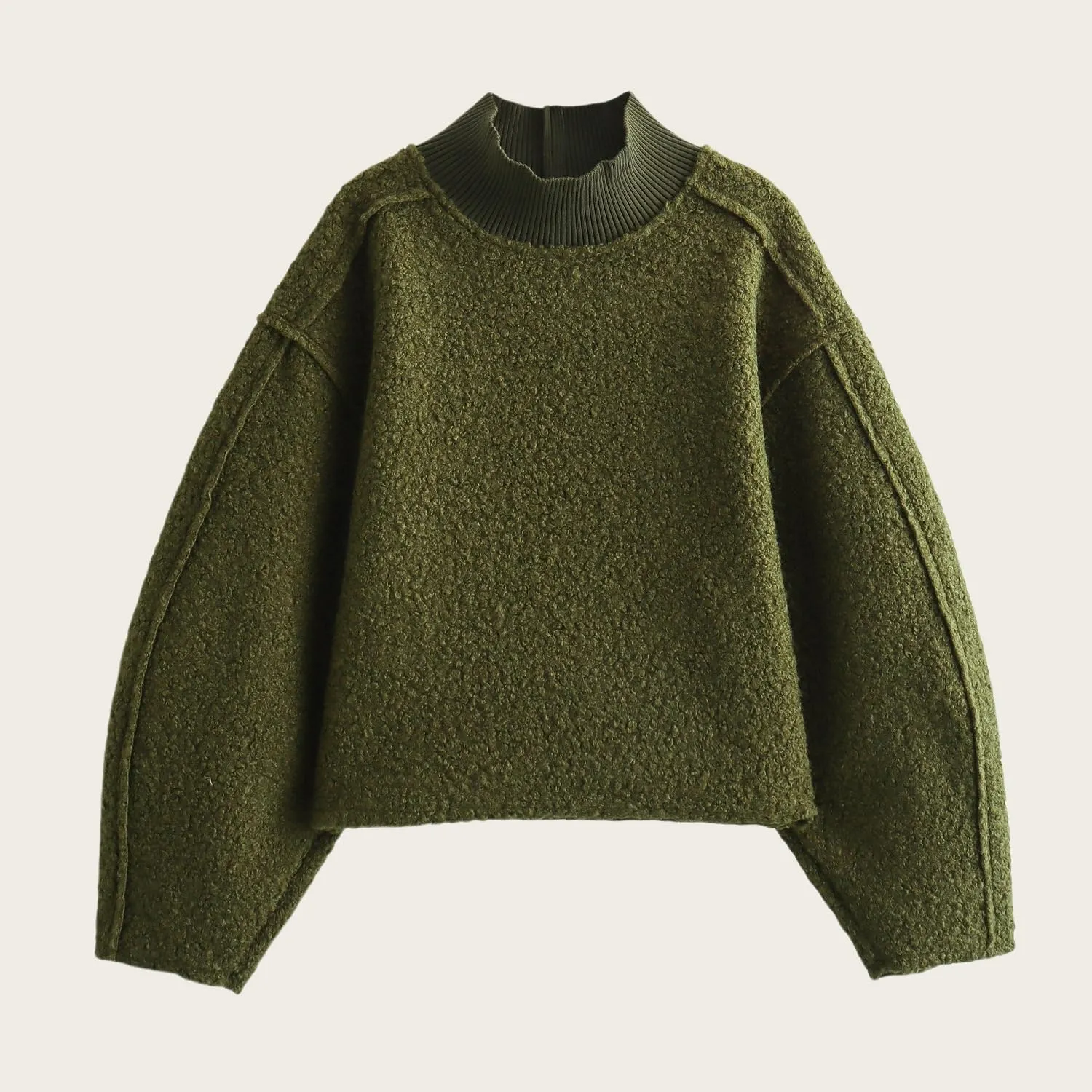 Womens Casual Fleece Sweatshirts Turtleneck Reverse Seam Pullover Fall Winter Fuzzy Wool Cropped Tops