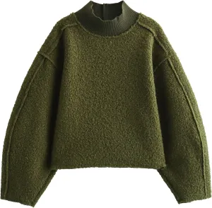 Womens Casual Fleece Sweatshirts Turtleneck Reverse Seam Pullover Fall Winter Fuzzy Wool Cropped Tops