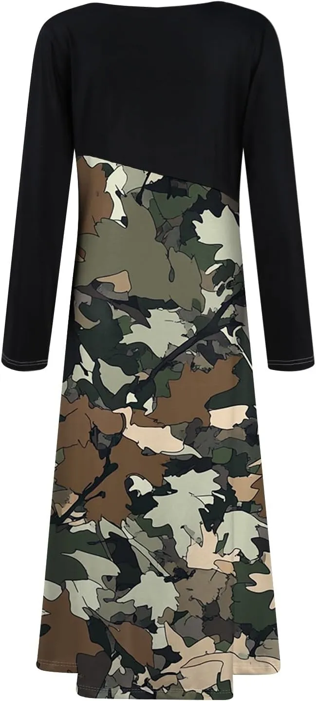 Women's Casual Long Sleeve V-Neck Long Dresses Light Pretty Graphic Print Summer Dress