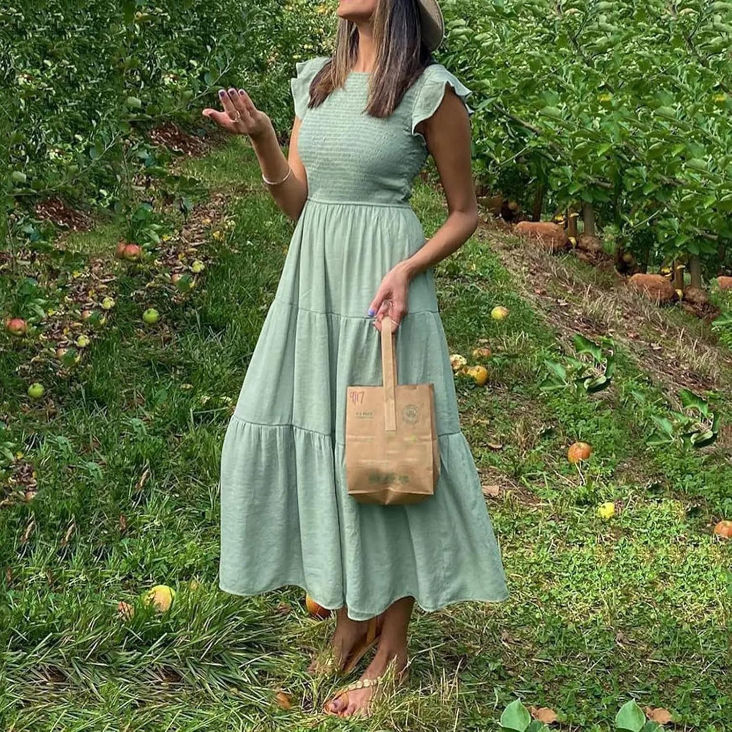 Womens Casual Summer Dresses Ruffle Sleeveless Smocked Maxi Dress Flowy Tiered Swing A Line Long Vacation Sundress
