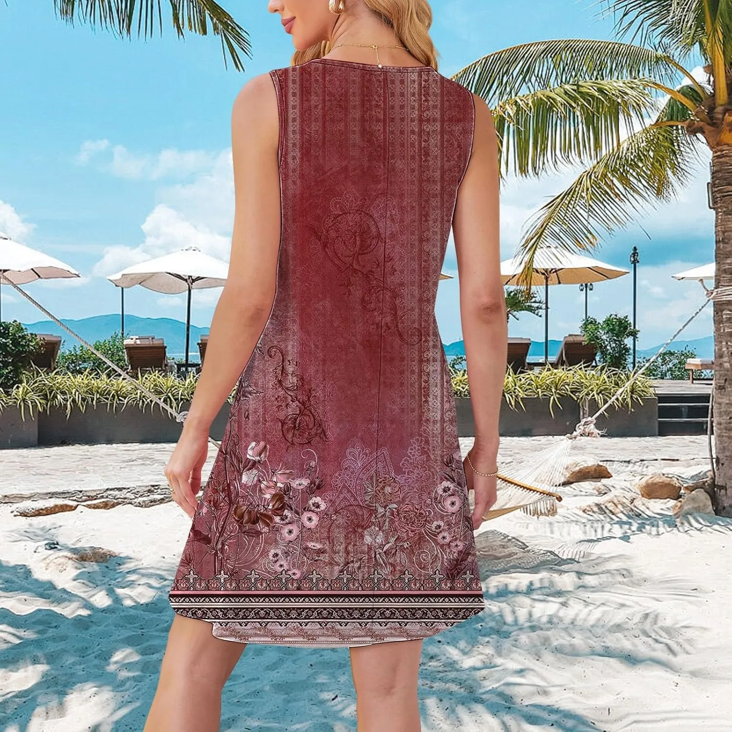 Womens Casual Summer Dresses Womens with Pockets Summer Casual Tank Dress Sleeveless Midi Beach Dress Cotton Dress