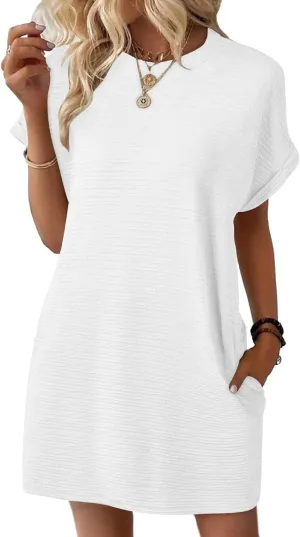 Womens Casual Summer Shift T Shirt Dress Loose Short Sleeve Tunic Dresses with Pocket, Lightweight Clothes for Women