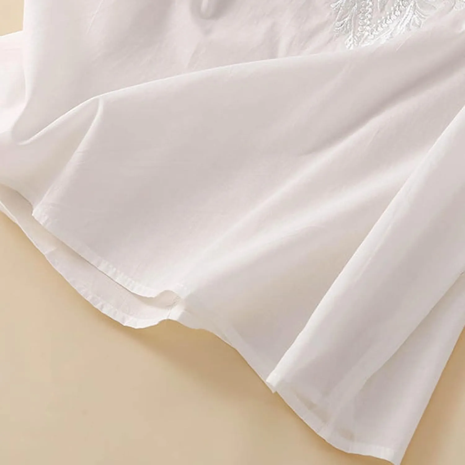 Women's Cotton Linen 3/4 Sleeve Shirts Vintage Embroidered Blouse T-Shirt Summer Loose Crew Neck Casual Boho Top