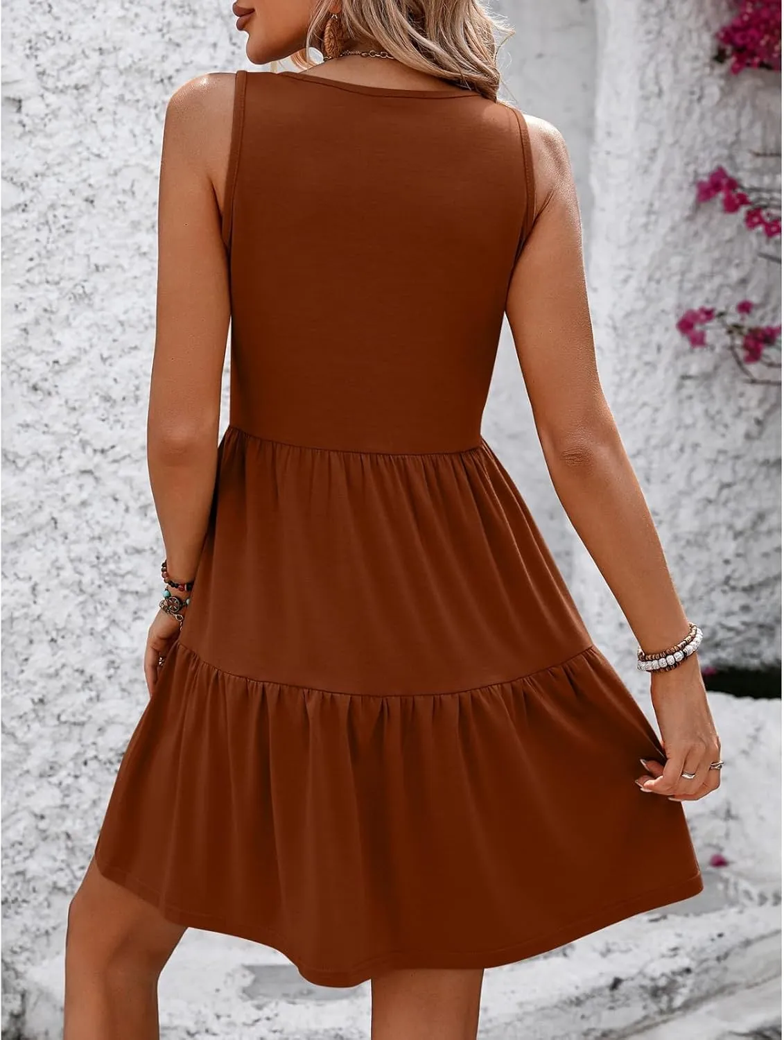 Womens Dress Summer Tank Top Dress Flowy Sundresses Sleeveless Solid Plain Short Dresses Party Dressy Ruched Dresses