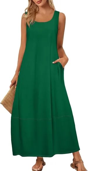 Women's Dresses Casual Loose Sundress Beach Vacation Scoop Neck Tank Dress Sleeveless Flowy 2025 Summer Maxi Dress