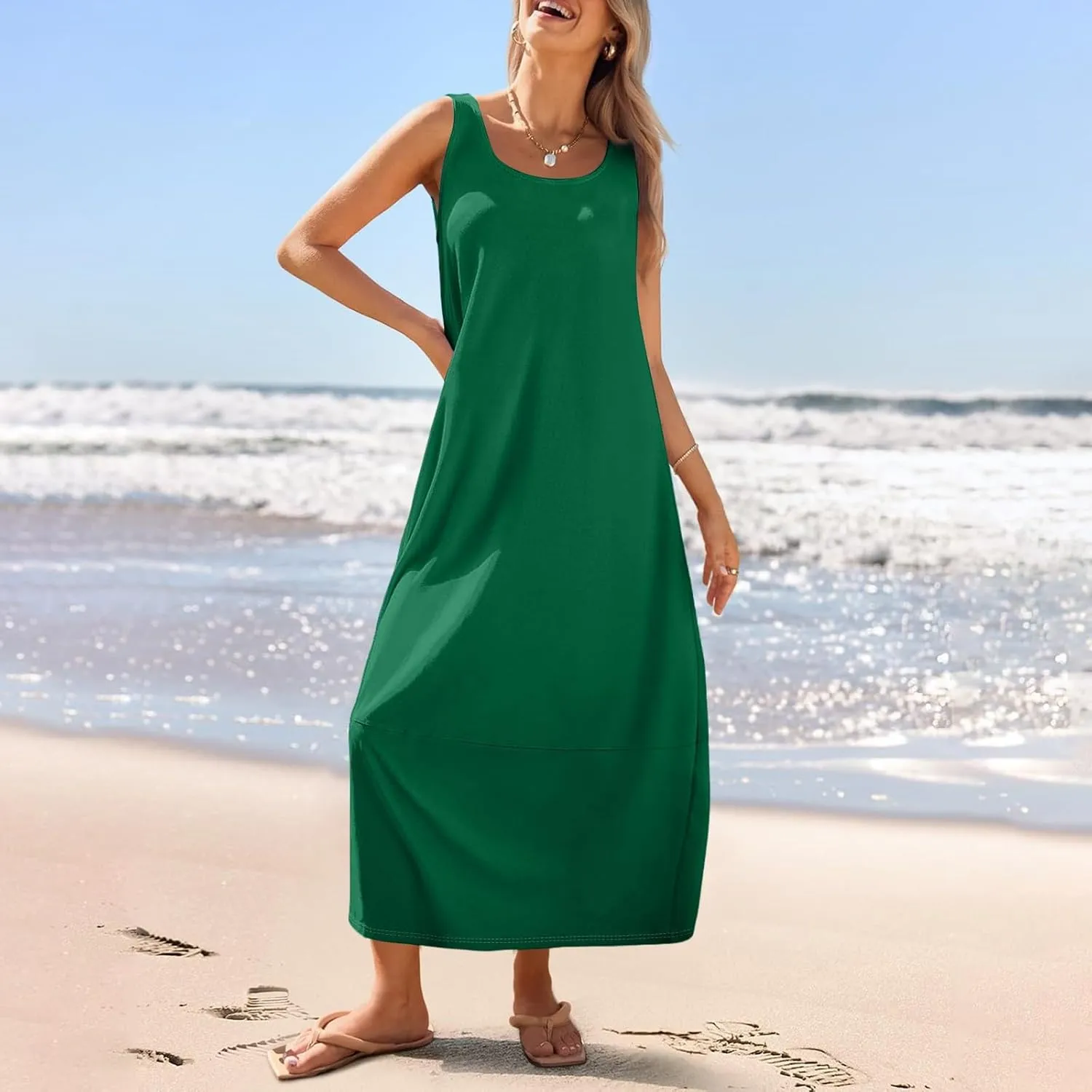 Women's Dresses Casual Loose Sundress Beach Vacation Scoop Neck Tank Dress Sleeveless Flowy 2025 Summer Maxi Dress