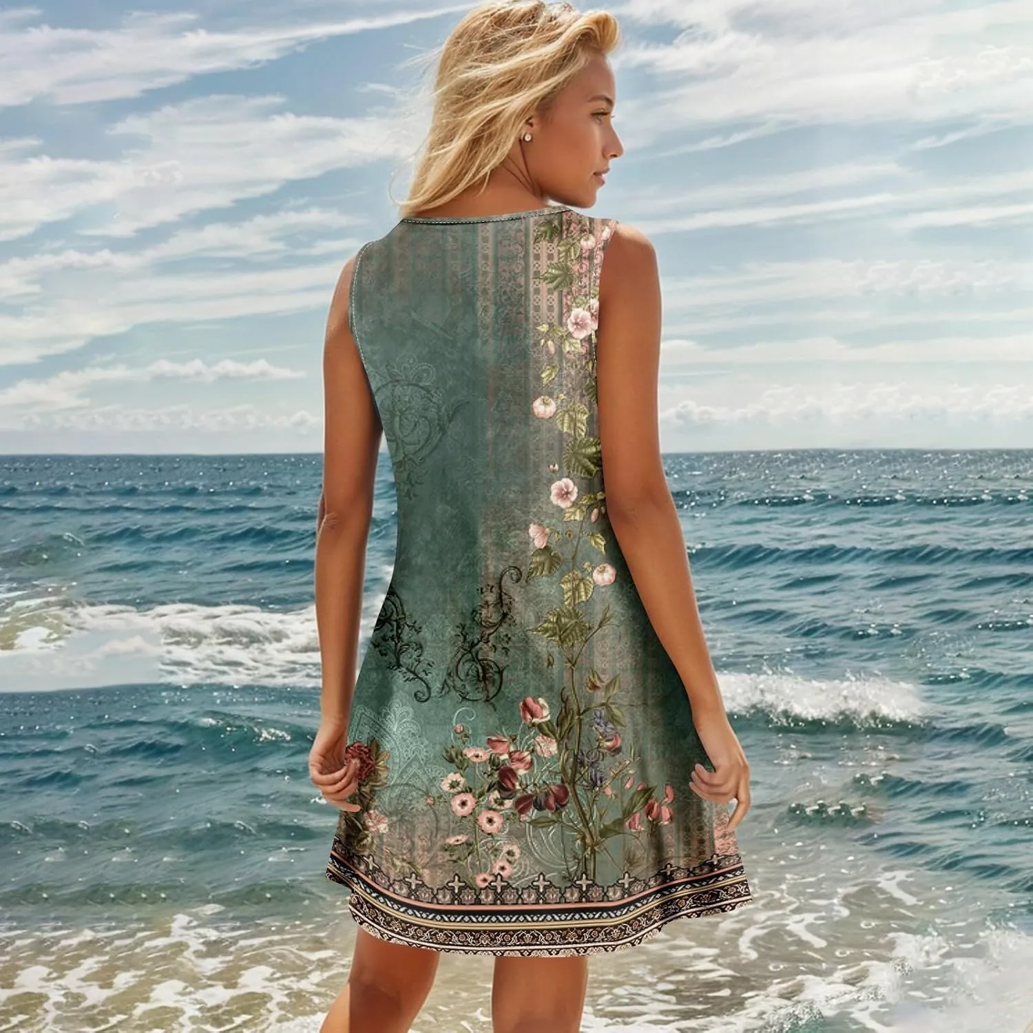 Womens Dresses Casual Plus Size Mini Dress Button Down V Neck Sleeveless Sundress Summer Clothes Tank Dress