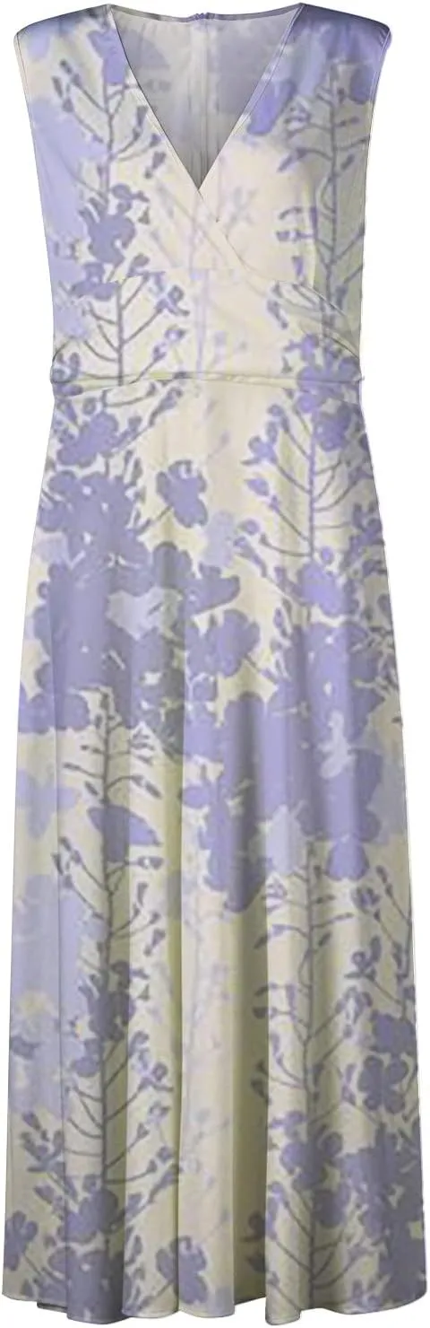 Womens Dresses Flowy Ruched Floral Print Boho Dress Wrap V Neck Sleeveless Sundress Elegant Beach Dresses