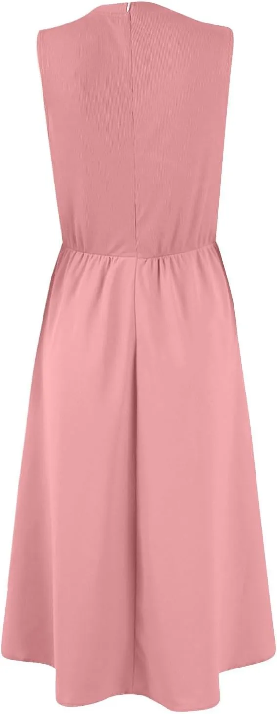 Women's Dresses Summer Tank Dress Sun Dresses Women Casual Smocked Sleeveless Wrap Dress Plus Ruffle with Pocket