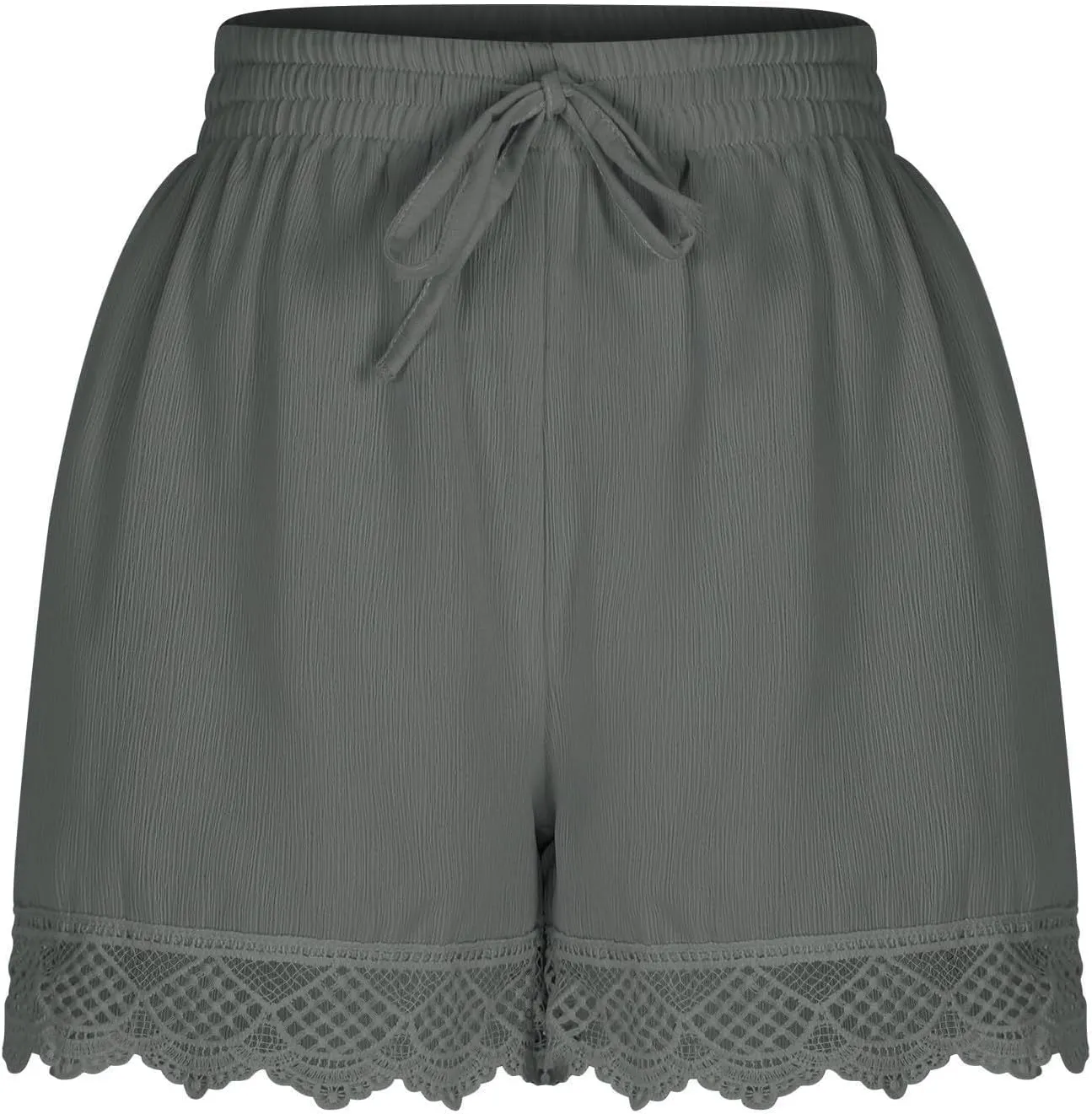 Womens Elastic Waist Lace Trim Shorts with Pockets Summer Casual High Waist Beach Lace Lounge Shorts Pants Plus Size