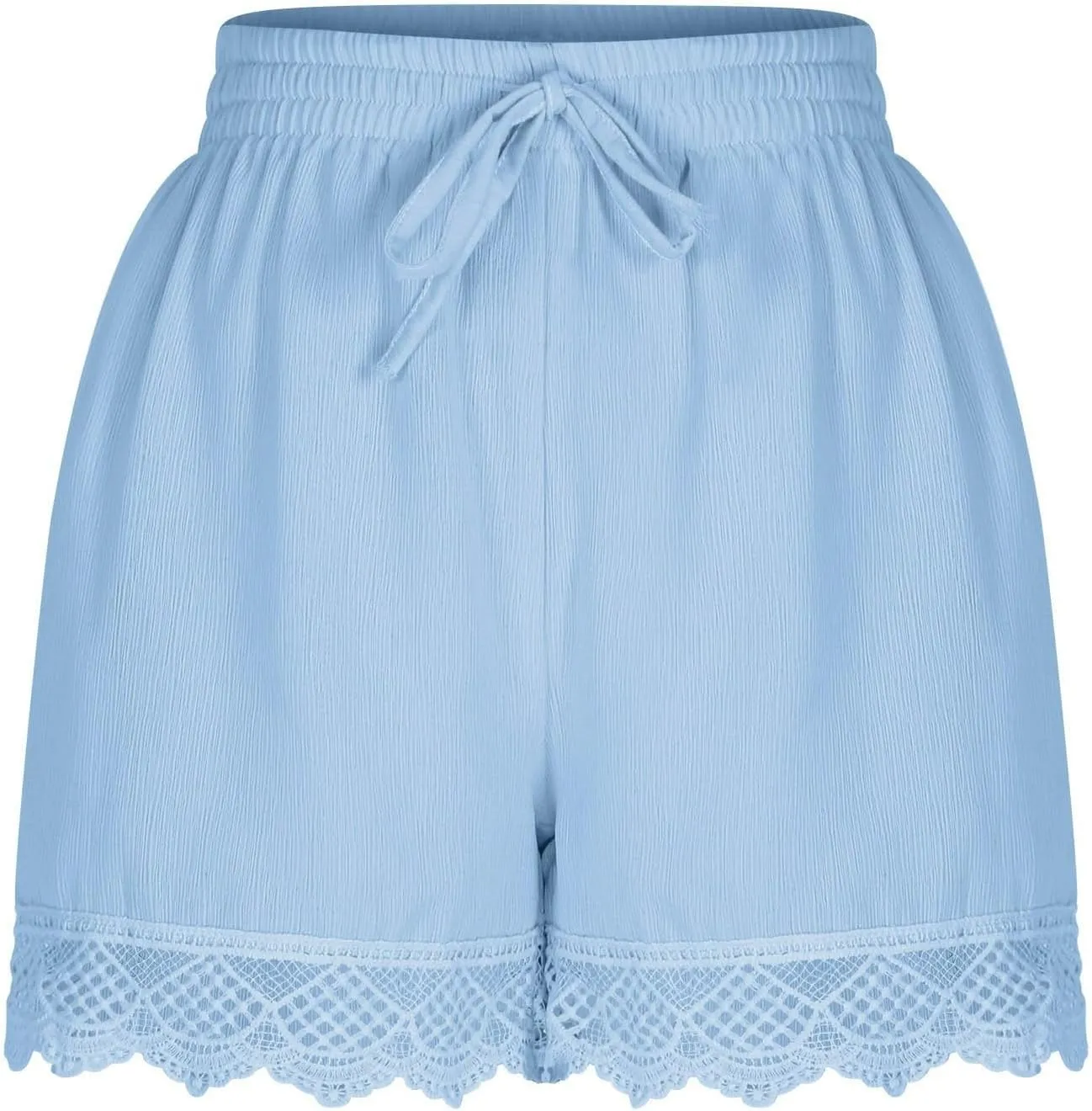 Womens Elastic Waist Lace Trim Shorts with Pockets Summer Casual High Waist Beach Lace Lounge Shorts Pants Plus Size