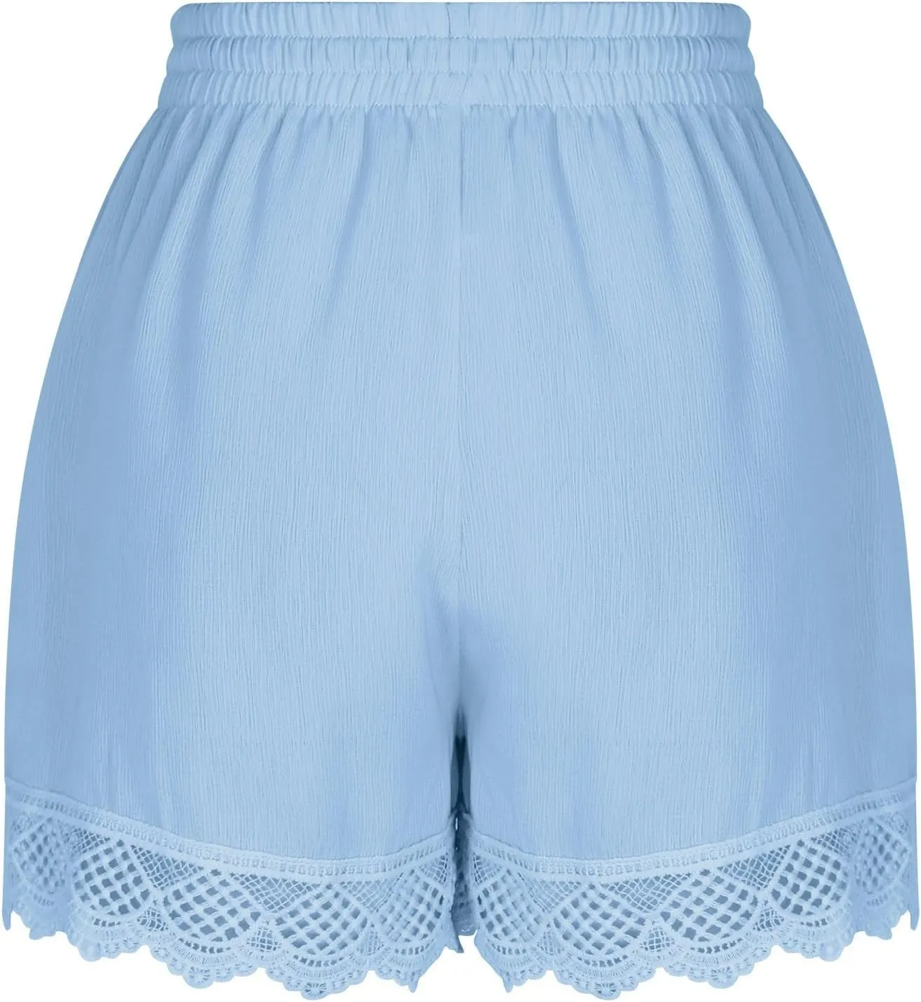 Womens Elastic Waist Lace Trim Shorts with Pockets Summer Casual High Waist Beach Lace Lounge Shorts Pants Plus Size