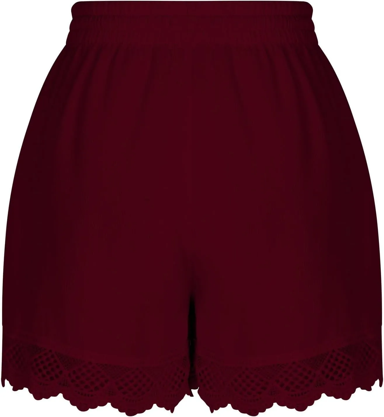 Womens Elastic Waist Lace Trim Shorts with Pockets Summer Casual High Waist Beach Lace Lounge Shorts Pants Plus Size