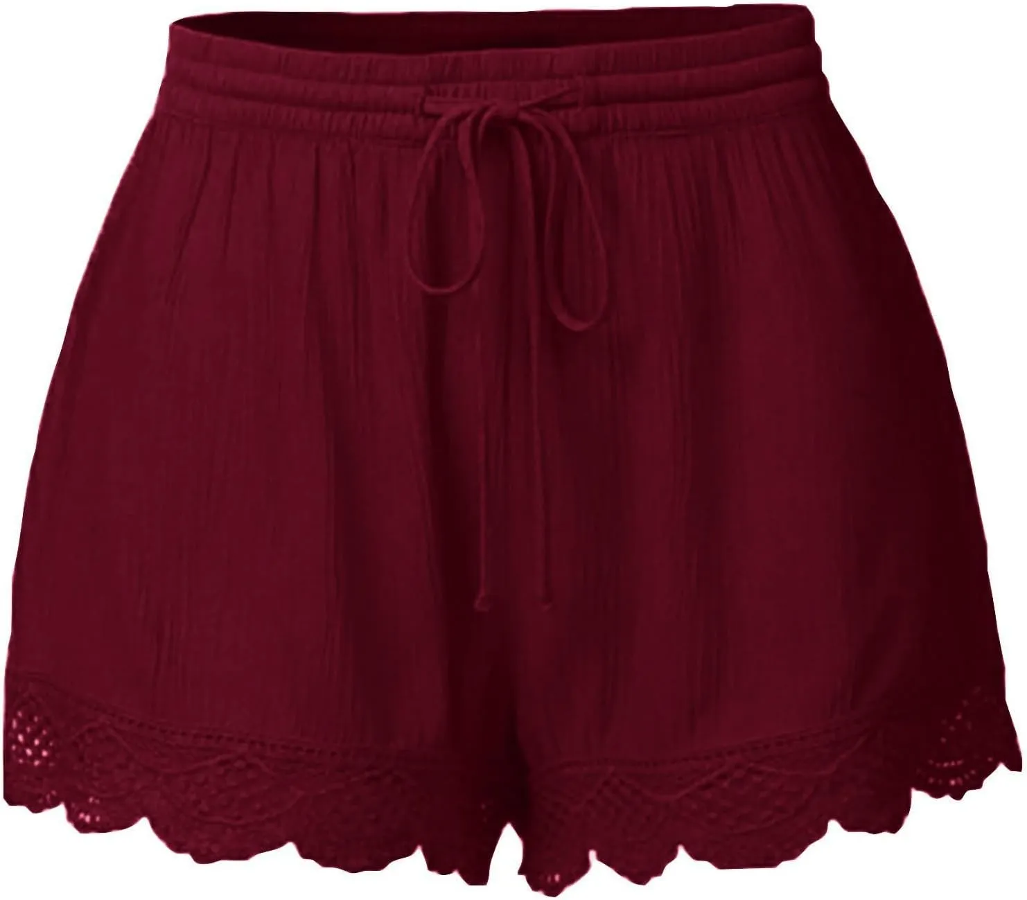 Womens Elastic Waist Lace Trim Shorts with Pockets Summer Casual High Waist Beach Lace Lounge Shorts Pants Plus Size