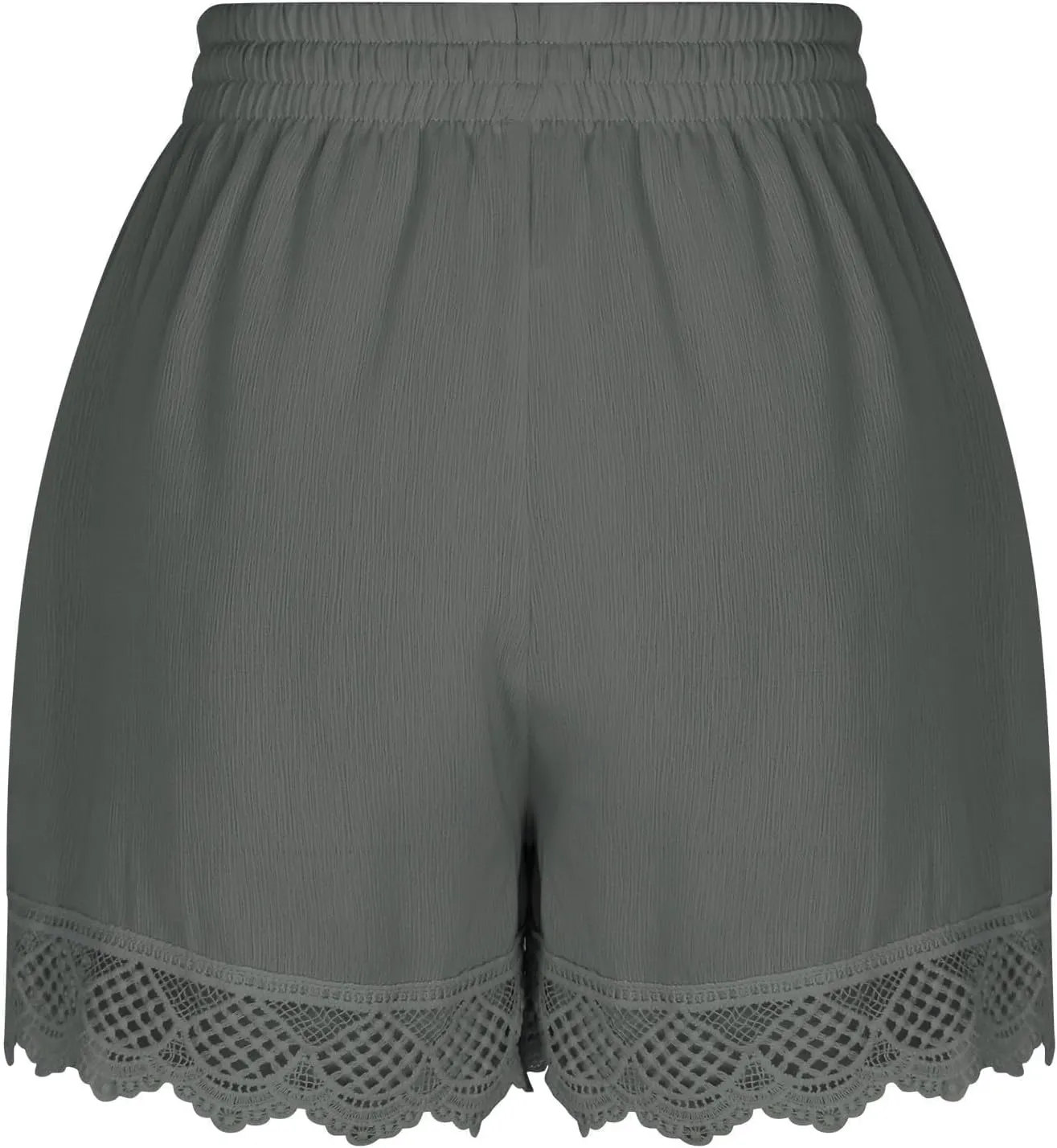 Womens Elastic Waist Lace Trim Shorts with Pockets Summer Casual High Waist Beach Lace Lounge Shorts Pants Plus Size