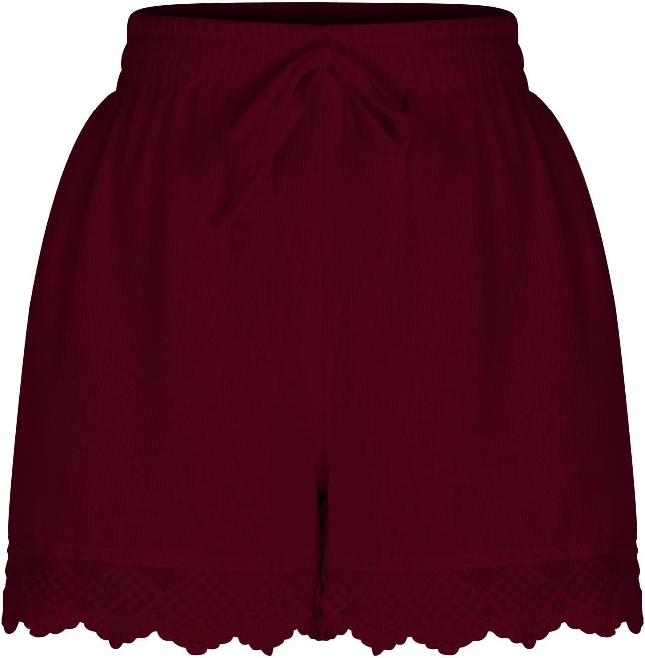Womens Elastic Waist Lace Trim Shorts with Pockets Summer Casual High Waist Beach Lace Lounge Shorts Pants Plus Size