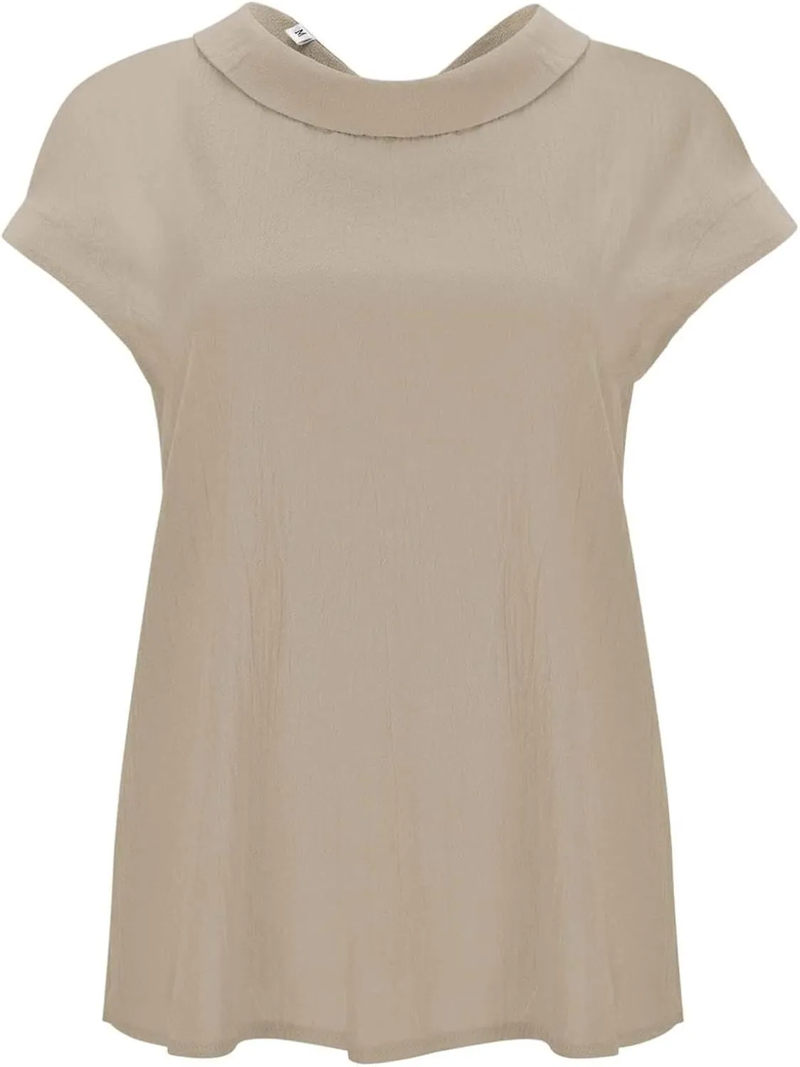 Women's Fashionable Casual Lapel Short Sleeved Solid Color Cotton Linen T Shirt Top