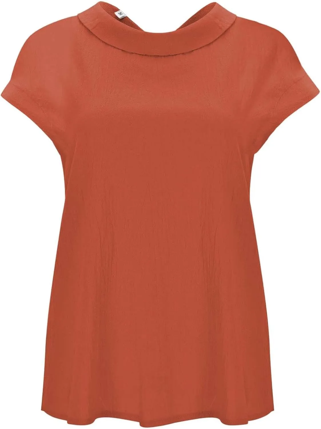 Women's Fashionable Casual Lapel Short Sleeved Solid Color Cotton Linen T Shirt Top