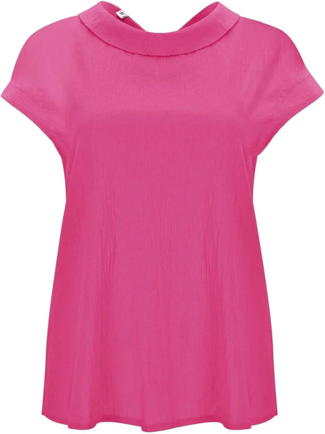 Women's Fashionable Casual Lapel Short Sleeved Solid Color Cotton Linen T Shirt Top