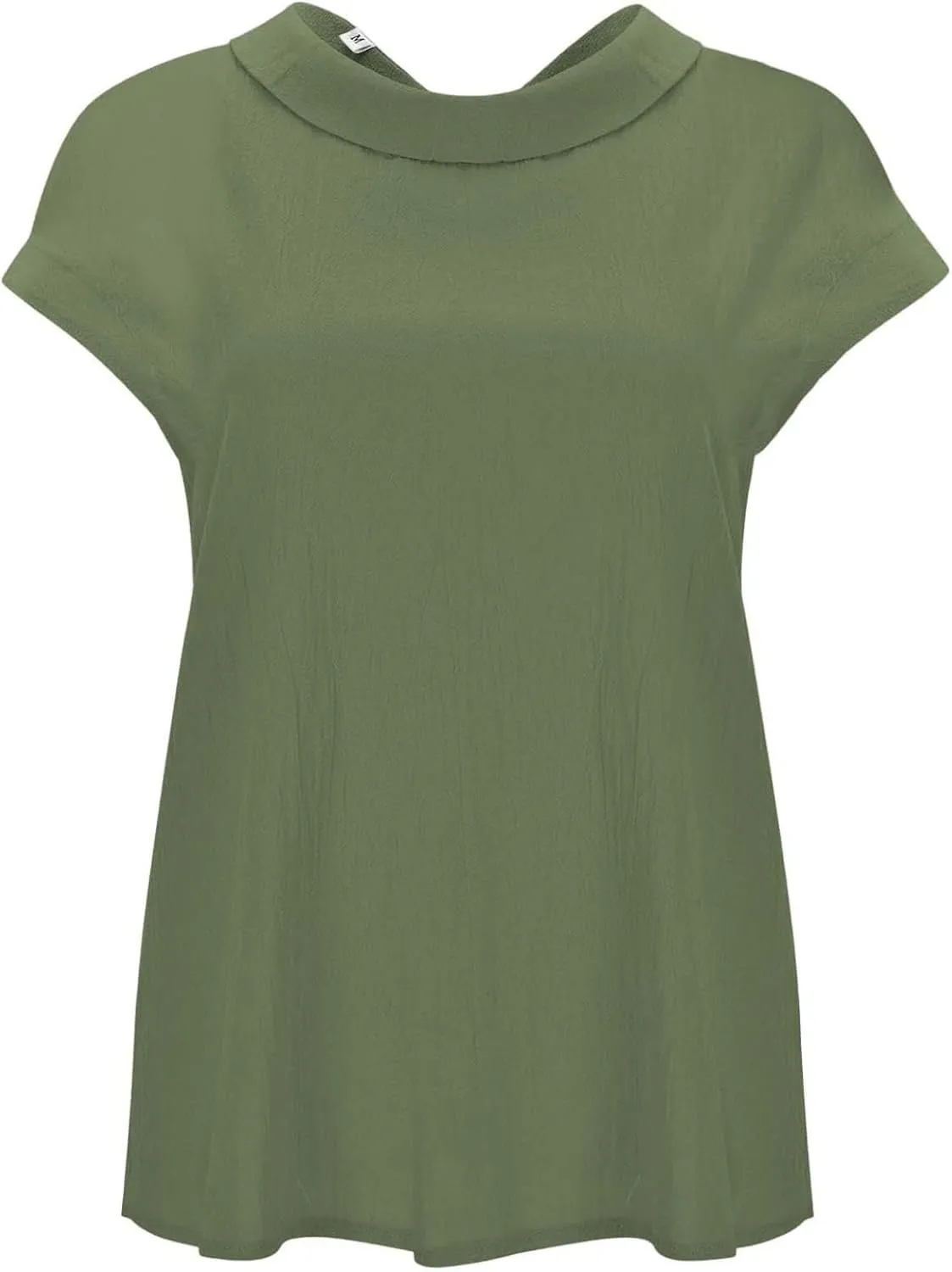 Women's Fashionable Casual Lapel Short Sleeved Solid Color Cotton Linen T Shirt Top