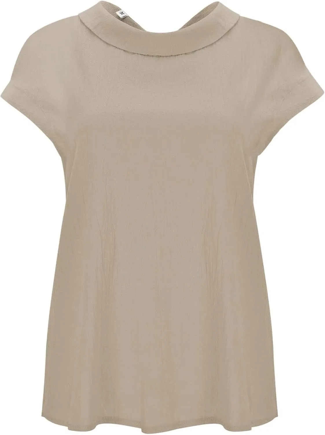 Women's Fashionable Casual Lapel Short Sleeved Solid Color Cotton Linen T Shirt Top