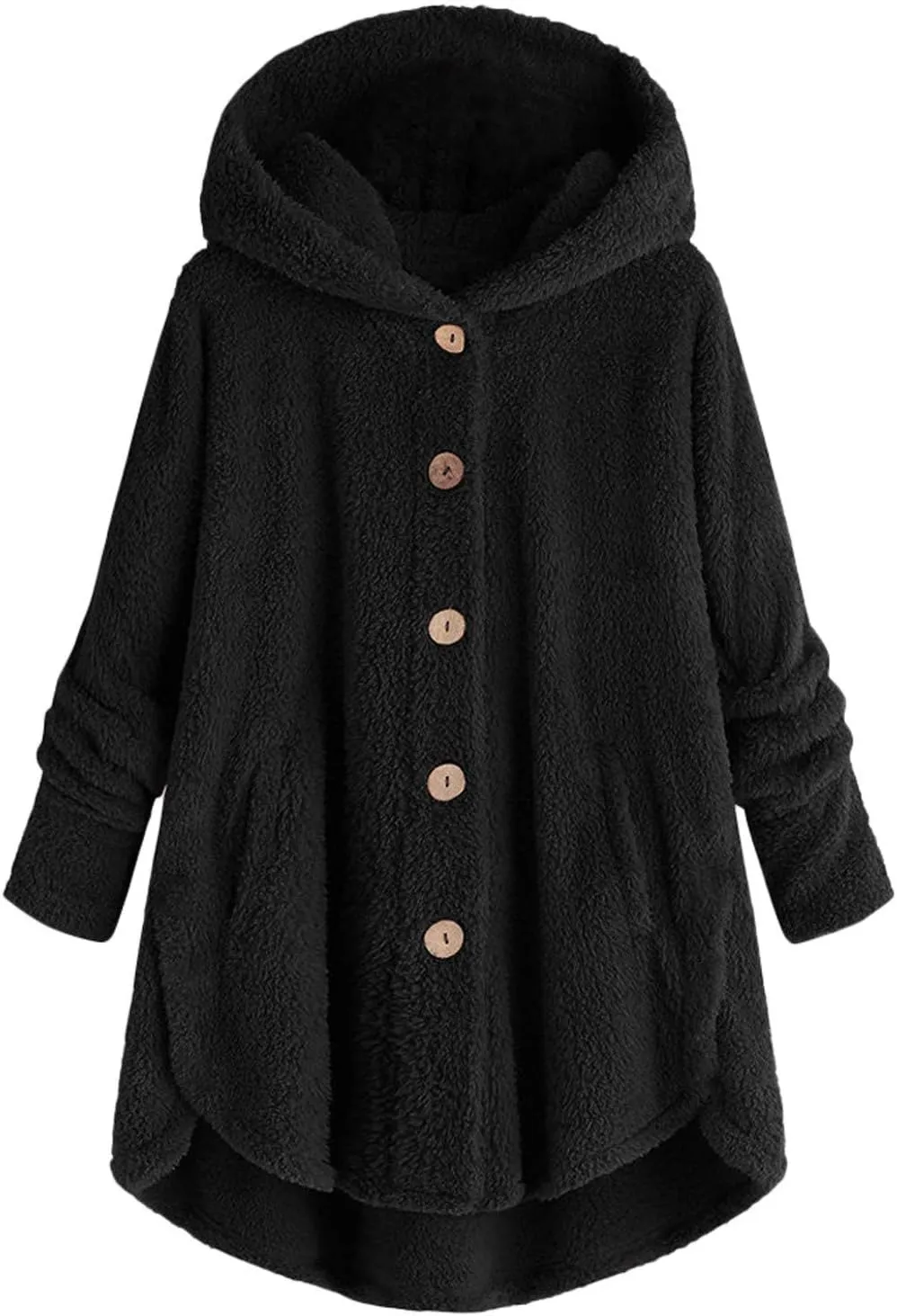 Womens Fleece Jacket with Hood Plus Size Winter Coat 2024 Button Down Faux Fur Sherpa Jacket Warm Outwear with Pocket