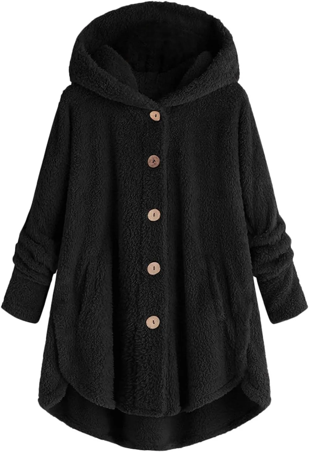 Womens Fleece Jacket with Hood Plus Size Winter Coat 2024 Button Down Faux Fur Sherpa Jacket Warm Outwear with Pocket