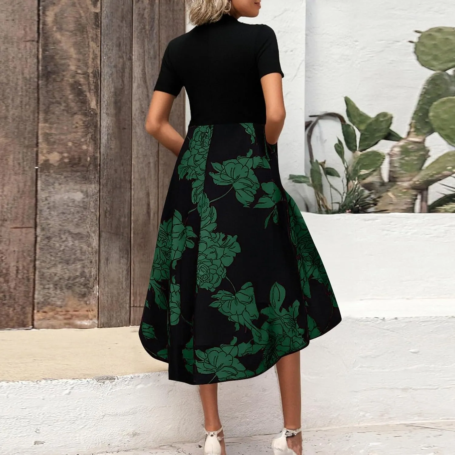 Womens Floral Maxi Dress 2025 Summer Casual Crewneck Short Sleeve Ruffle Flowy Cocktail Wedding Guest Dinner Dresses