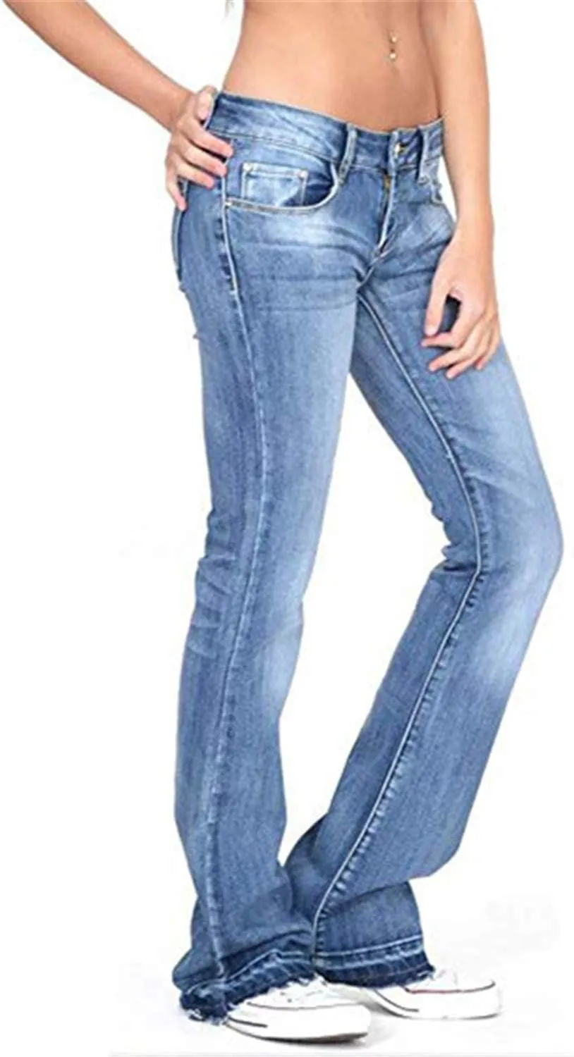 Women's Floral Print High Waisted Stretchy Bell Bottom Jeans Classic Flare Jeans Skinny Fitted Denim Pants