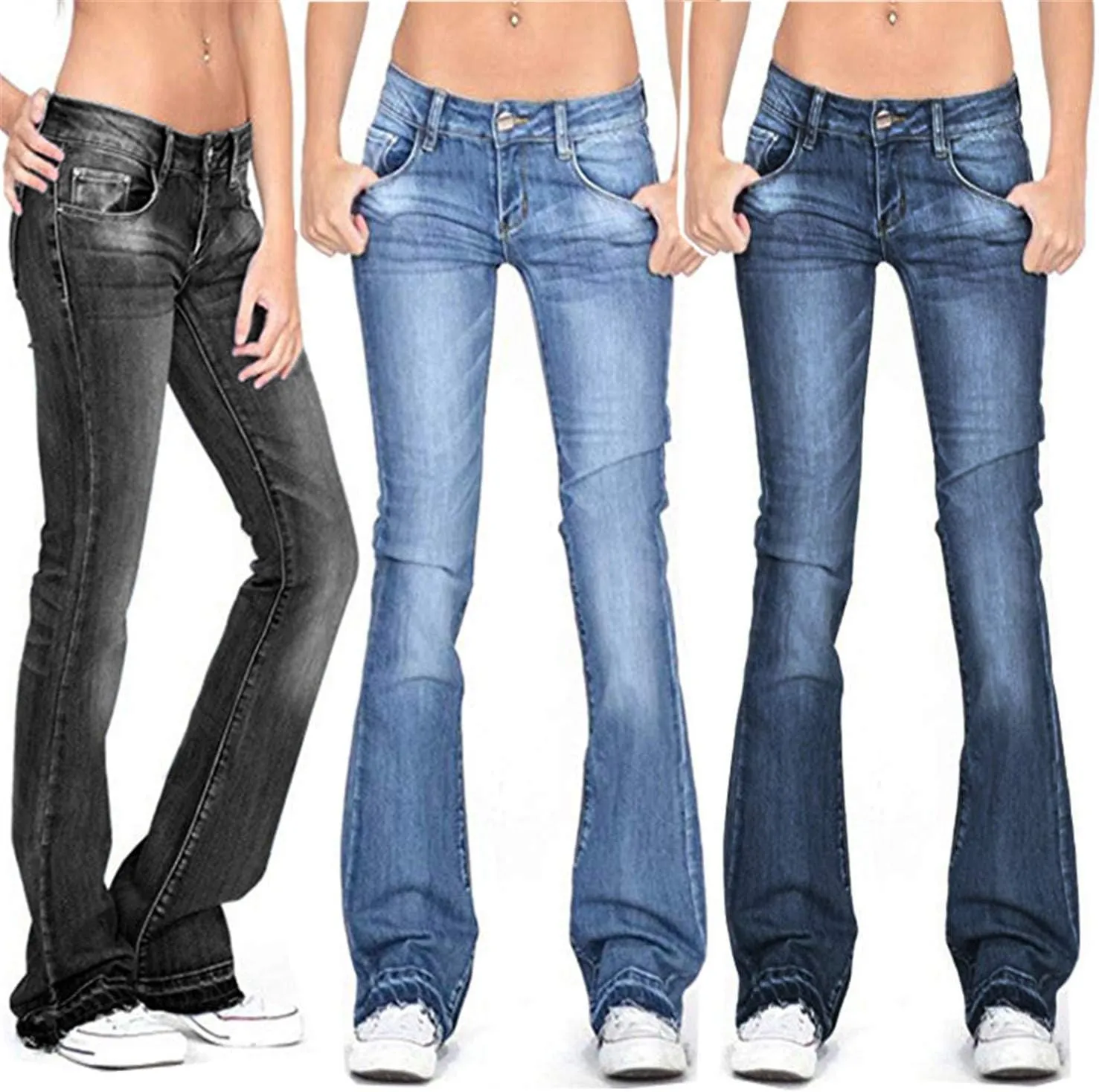 Women's Floral Print High Waisted Stretchy Bell Bottom Jeans Classic Flare Jeans Skinny Fitted Denim Pants
