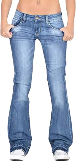 Women's Floral Print High Waisted Stretchy Bell Bottom Jeans Classic Flare Jeans Skinny Fitted Denim Pants