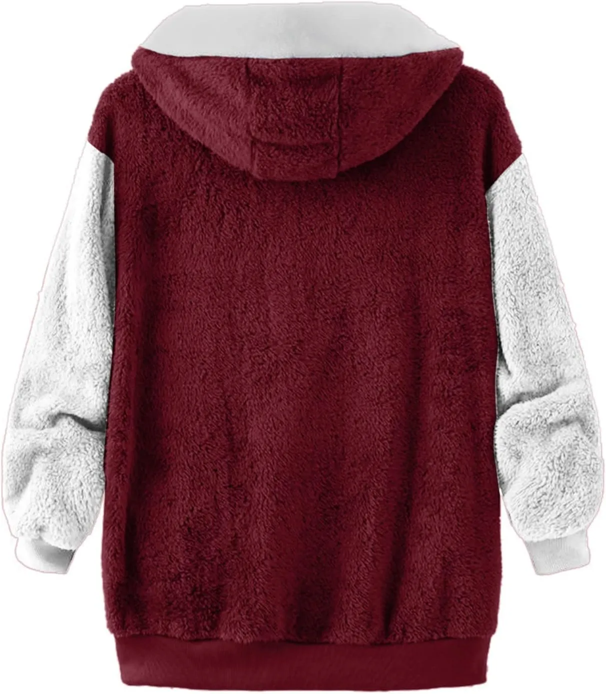 Womens Fuzzy Fleece Jacket Winter Warm Hooded Color Block Patchwork Coats Full Zip Sherpa Outerwear with Pockets