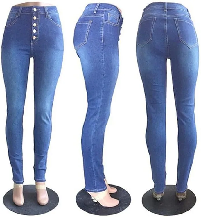 Womens High Rise Button Jeans Curvy Butt Stretch Soft Denim Skinny Pants Juniors Button Fly Super High Waist Skinnys