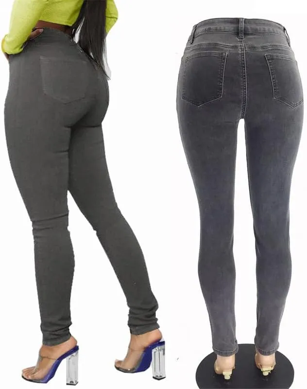 Womens High Rise Button Jeans Curvy Butt Stretch Soft Denim Skinny Pants Juniors Button Fly Super High Waist Skinnys
