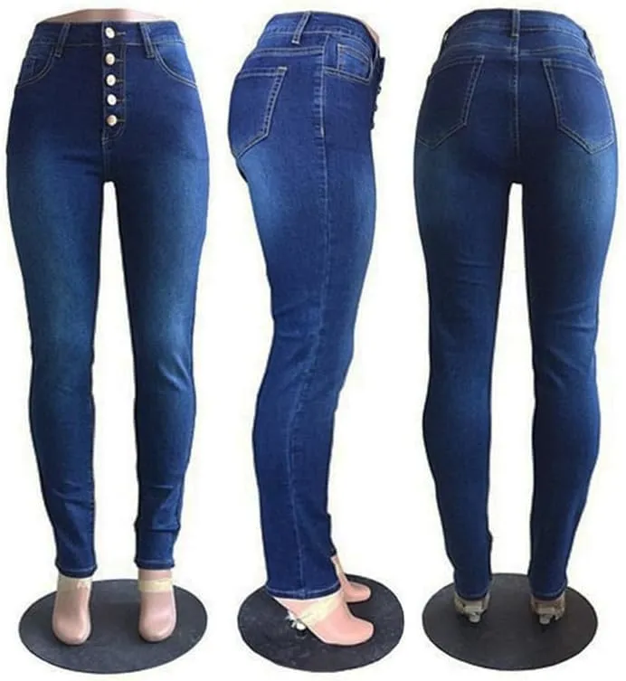 Womens High Rise Button Jeans Curvy Butt Stretch Soft Denim Skinny Pants Juniors Button Fly Super High Waist Skinnys