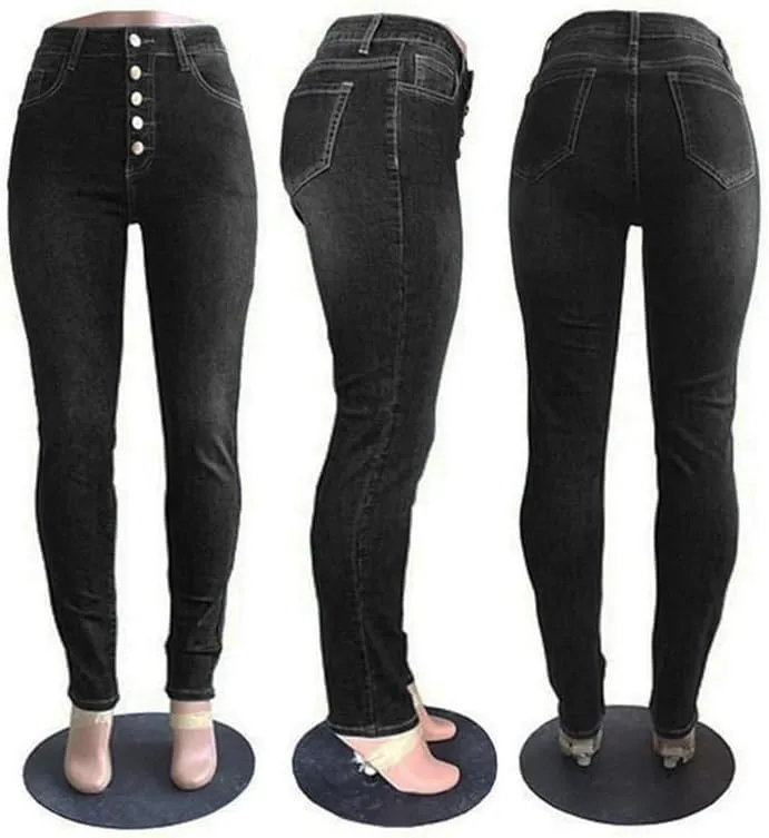 Womens High Rise Button Jeans Curvy Butt Stretch Soft Denim Skinny Pants Juniors Button Fly Super High Waist Skinnys