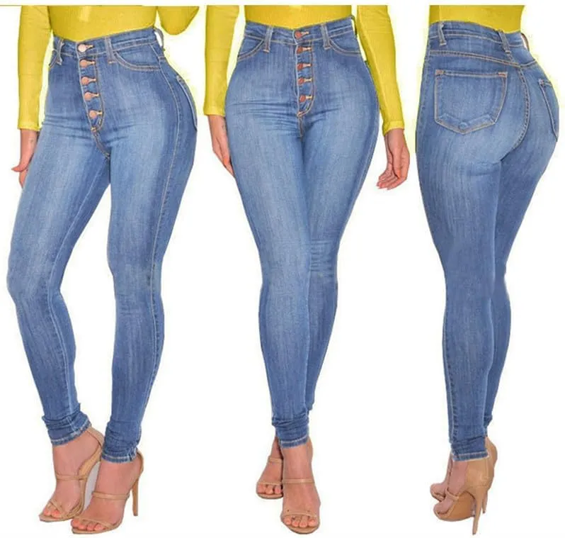 Womens High Rise Button Jeans Curvy Butt Stretch Soft Denim Skinny Pants Juniors Button Fly Super High Waist Skinnys