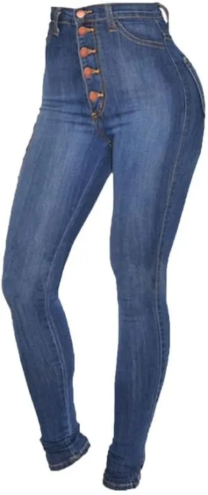 Womens High Rise Button Jeans Curvy Butt Stretch Soft Denim Skinny Pants Juniors Button Fly Super High Waist Skinnys