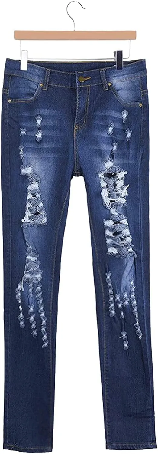 Women's High Waisted Butt Lift Ripped Stretch Jeans Distressed Skinny Denim Pants Slim Fit High Rise Trousers