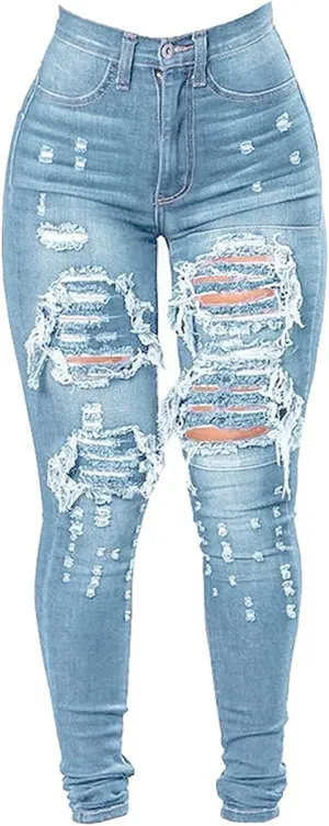 Women's High Waisted Butt Lift Ripped Stretch Jeans Distressed Skinny Denim Pants Slim Fit High Rise Trousers