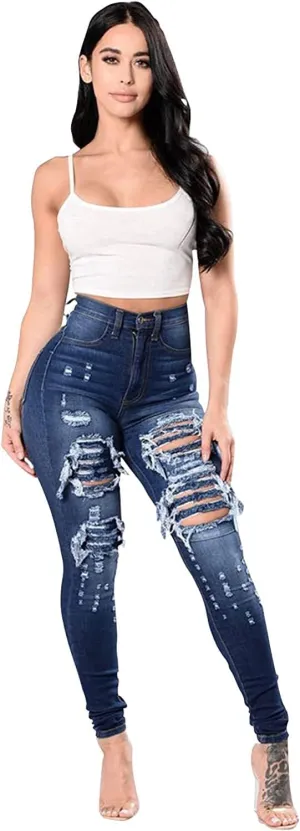 Women's High Waisted Butt Lift Ripped Stretch Jeans Distressed Skinny Denim Pants Slim Fit High Rise Trousers