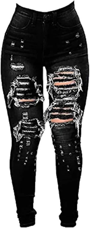 Women's High Waisted Butt Lift Ripped Stretch Jeans Distressed Skinny Denim Pants Slim Fit High Rise Trousers